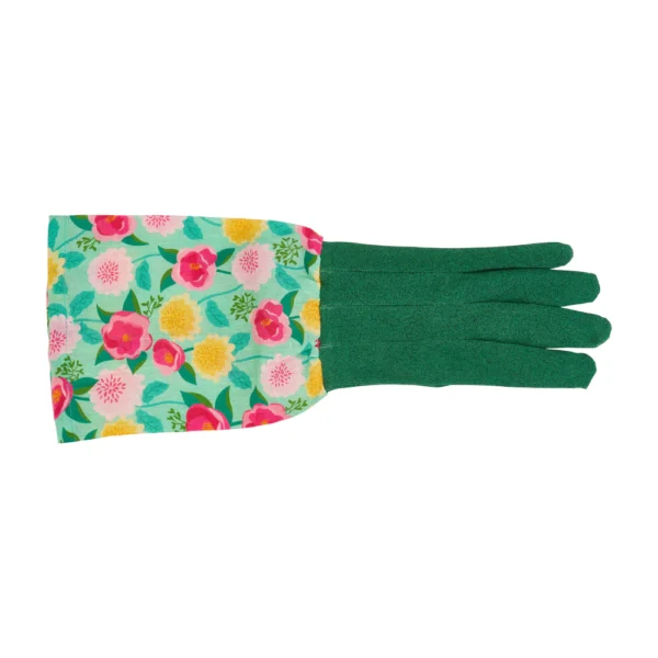 99250 Linen Long Sleeve Garden Gloves Camellias Mint 1